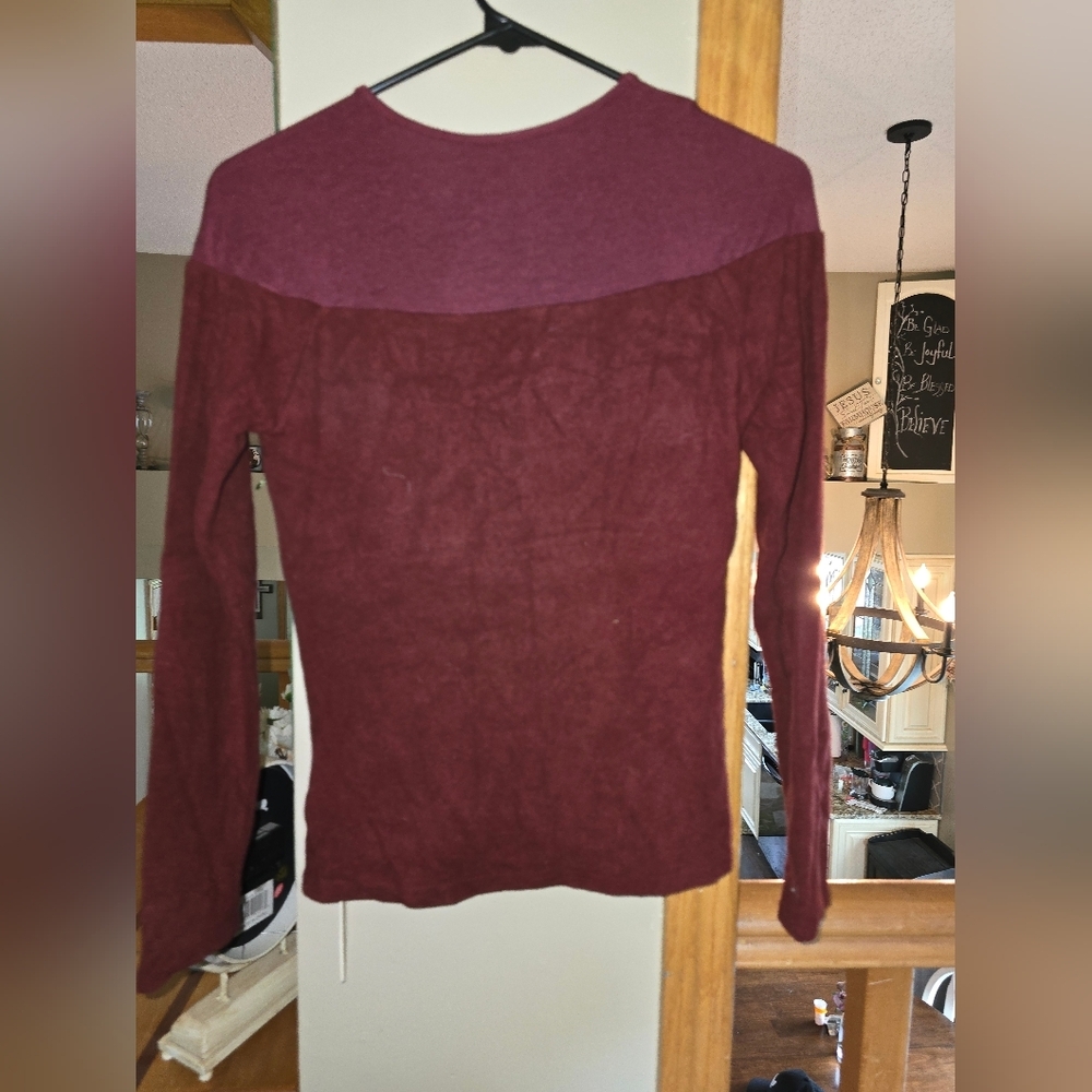 OGL Light ThermalTencel Wool Sheer Shoulder Brami Top - Ruby & Off White - Picture 3 of 10